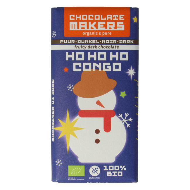 Tavoletta di Natale ho ho ho Congo 68% puro biologico 80 Grammi
