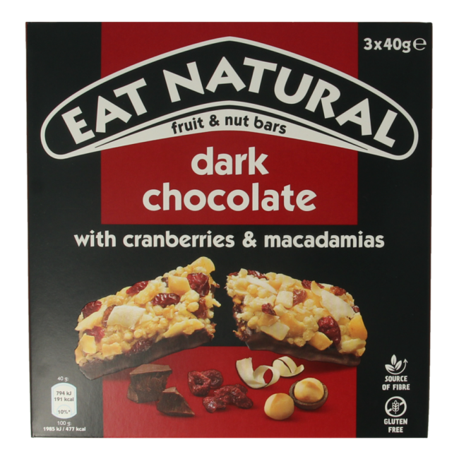 Chocolate negro arándanos rojos macadamia 3 x 40 g 120 g
