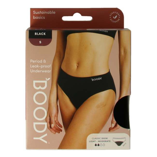 Majtki menstruacyjne Boody fason bikini czarne lekkie/normalne S 1 sztuka