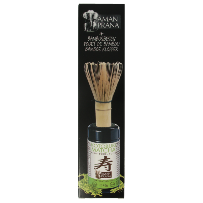 Amanprana Kotobuki matcha + batidor de bambú bio 40 gramos