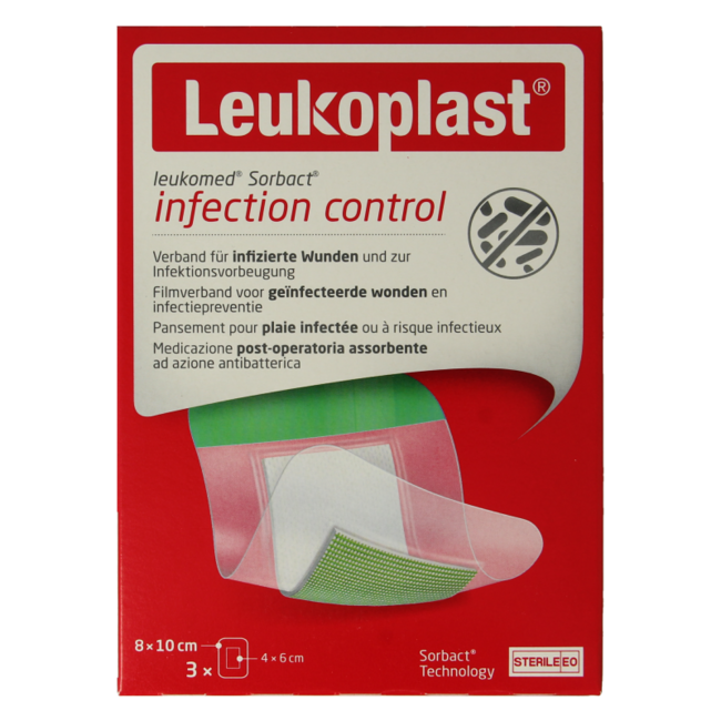 Leukoplast Leukomed Sorbact Adhesive Dressing 8 x 10cm 3 Pieces