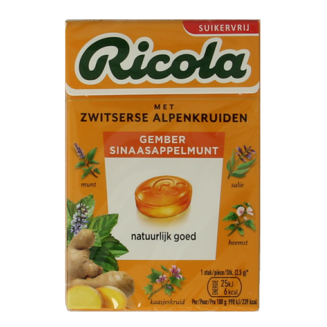 Ricola Jengibre Menta Naranja sin Azúcar 50 Gramos