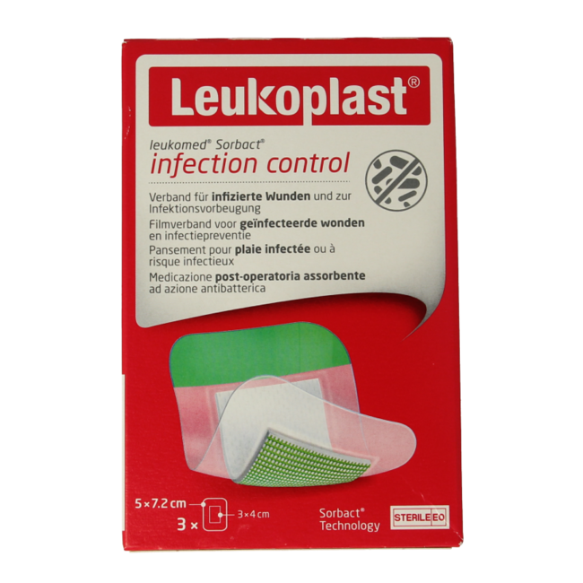 Leukomed Sorbact Infektionskontrolle 5 x 7,2 cm, 3 Stück