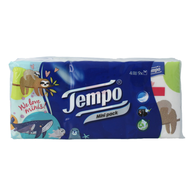 Mouchoirs Tempo Mini 4 épaisseurs - 9 étuis