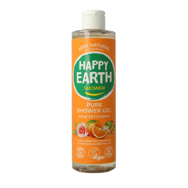 Gel de ducha Happy Earth Pure Rosa y Petitgrain 300 Mililitros