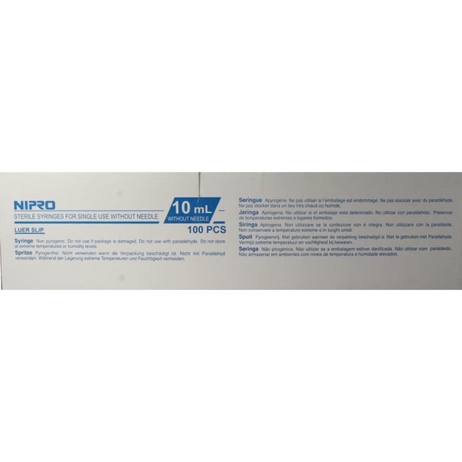 Seringue Nipro Luer 10 ml 3 pièces - 100 unités