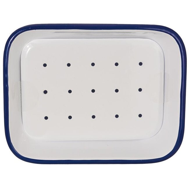 Porte-savon en émail Tade avec égouttoir blanc/bleu 1 pièce