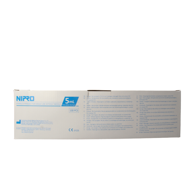 Nipro Injectiespuit 2-delig 5ml luer slip excentrisch 100 Stuks