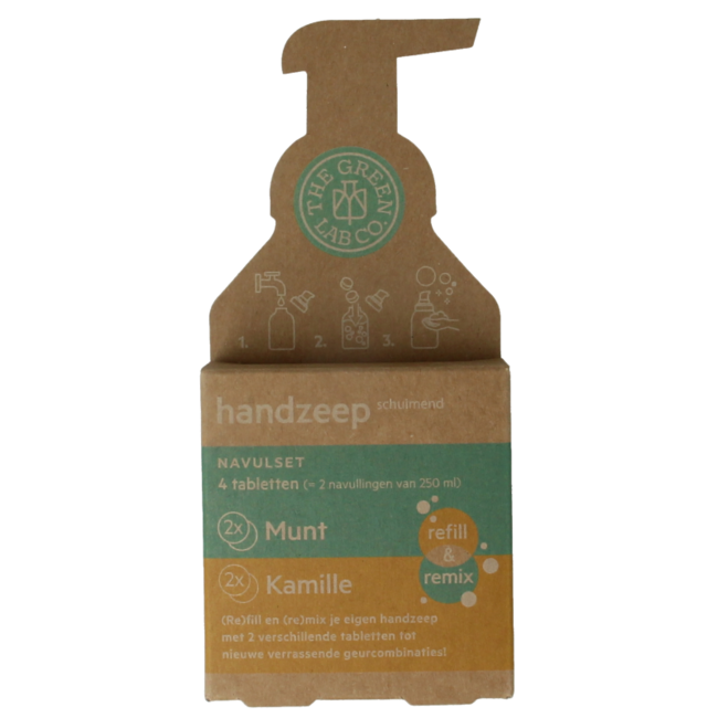 The Green Lab Co Set de recarga de jabón de manos menta y manzanilla, 4 unidades
