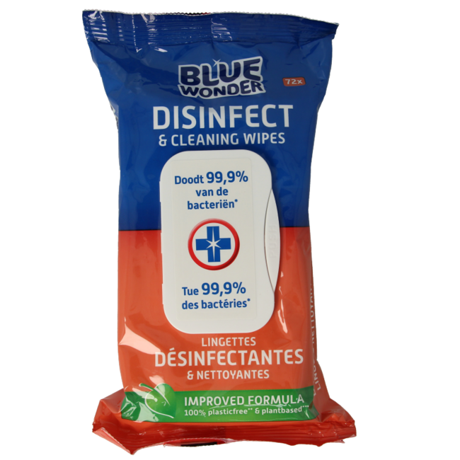 Salviette Blue Wonder Disinfettanti e Detergenti 72 Pezzi