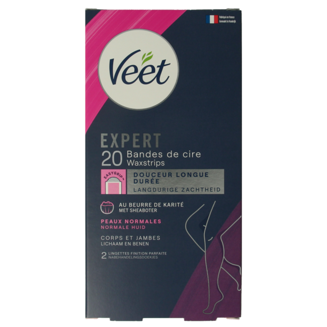 Veet Expert bandes de cire froide jambes peaux normales 20 unités