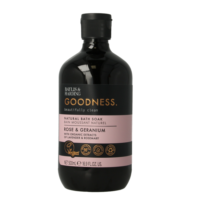Bain moussant Goodness rose et géranium 500 ml