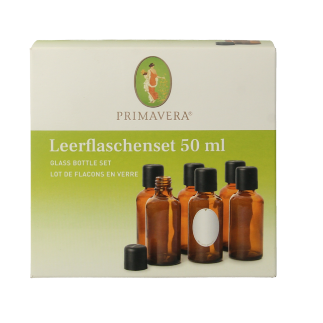 Set de 6 botellas vacías de vidrio marrón de 50ml con tapón dosificador