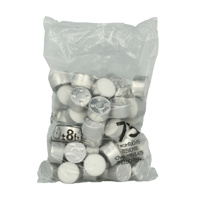 Bougies chauffe-plat blanches neutres 8 heures sachet de 75 pièces