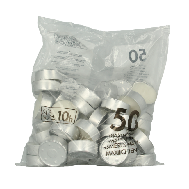 Maxi Tea Lights Neutral 10-Hour Bag - 50 Pieces