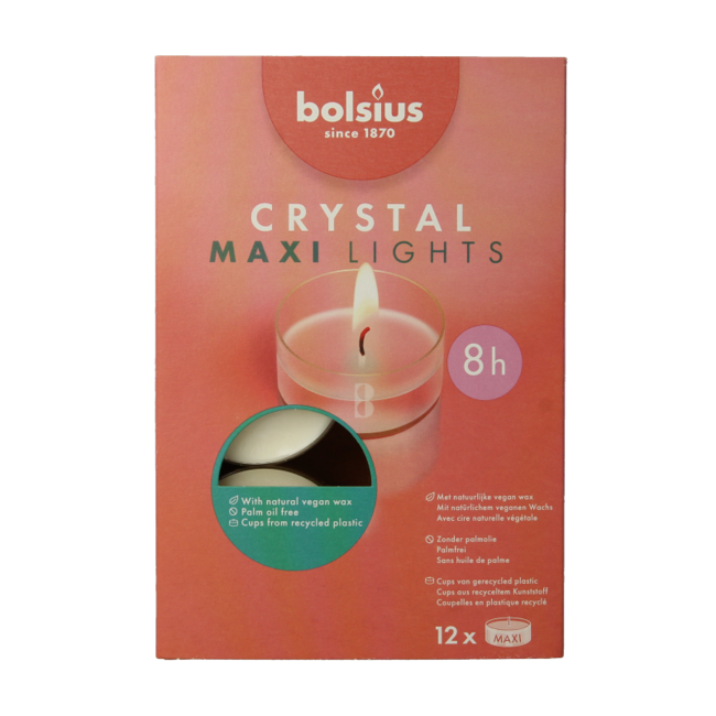 Świeczki maxi Crystal 8 godzin, pudełko 12 sztuk