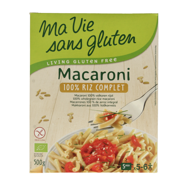 Macaroni de riz complet sans gluten bio 500 g