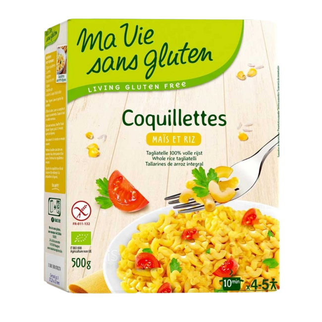 Macarrones de maíz y arroz sin gluten ecológicos 500 g