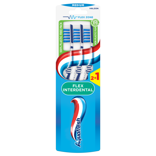 Aquafresh Flex Interdental Medium Toothbrush, 3 Pack