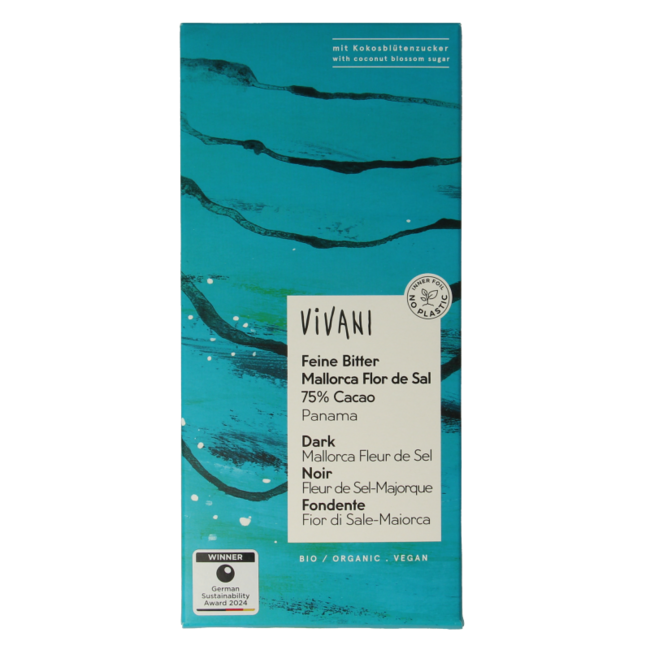 Organic dark chocolate sea salt 75% coconut blossom sugar 80g