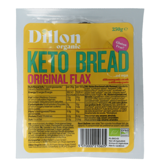 Dillon Organic Keto Bread Original Flaxseed Gluten-Free 250g