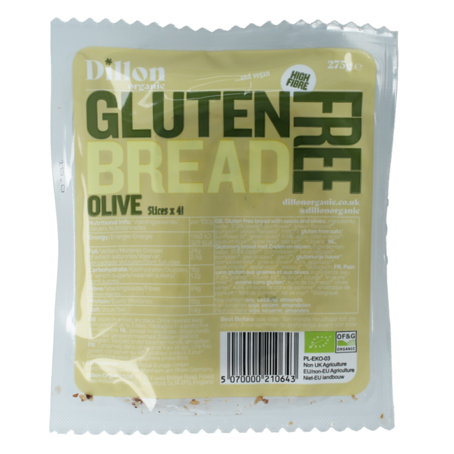 Sliced bread olive glutenvrij bio demeter 275 Gram