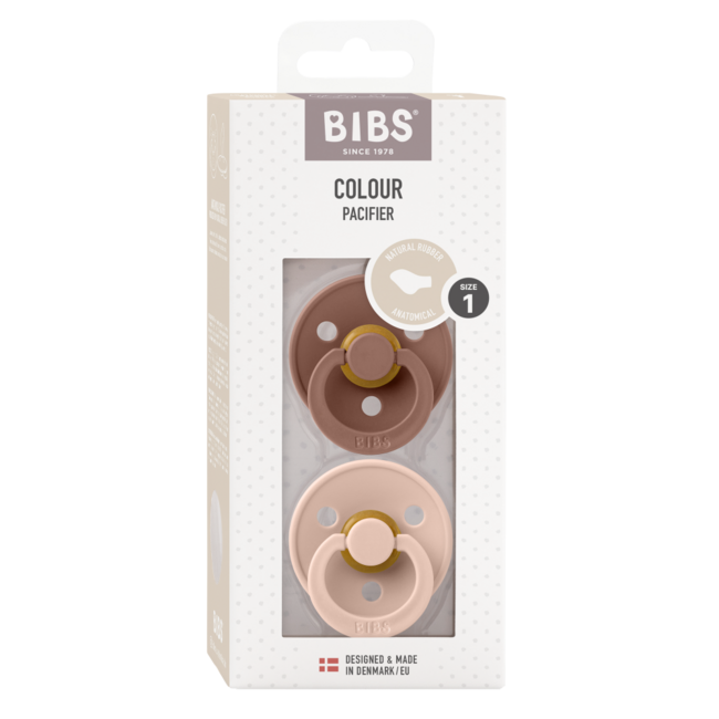 Smoczek anatomiczny Bibs, rozmiar 1, kolory blush/woodstock, 2 sztuki
