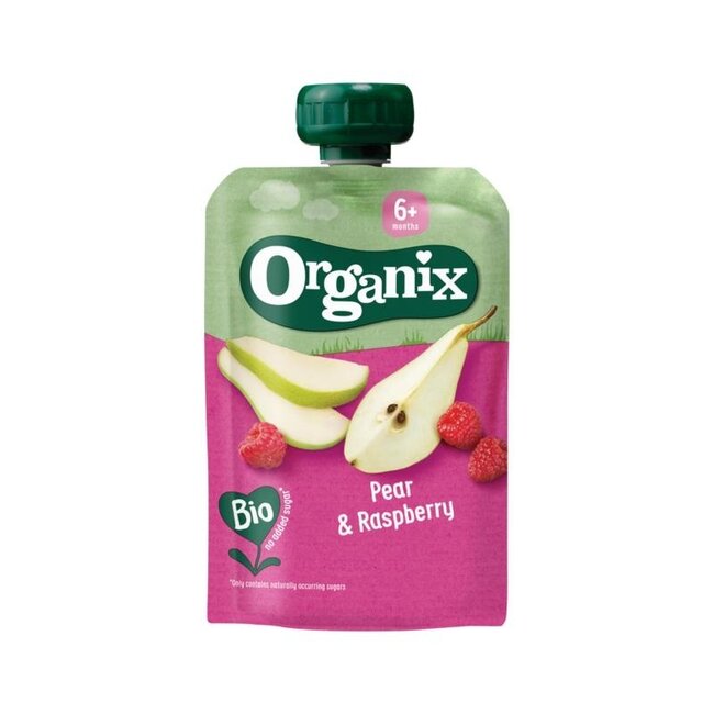 Gourde de fruits poire et framboise 6 mois bio 100 g