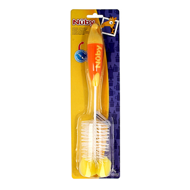 Goupillon pour biberons avec brosse à tétine et éponge 1 pièce