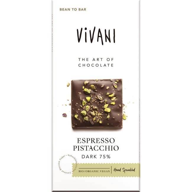 Espresso pistachio dark 75% organic 80 Gram