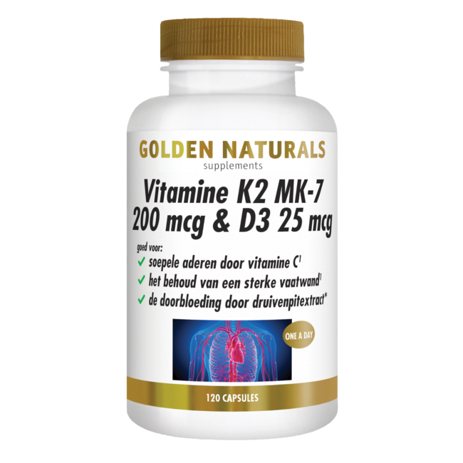 Vitamine K2 MK-7 200 mcg & D3 25 mcg 120 Vegetarische capsules