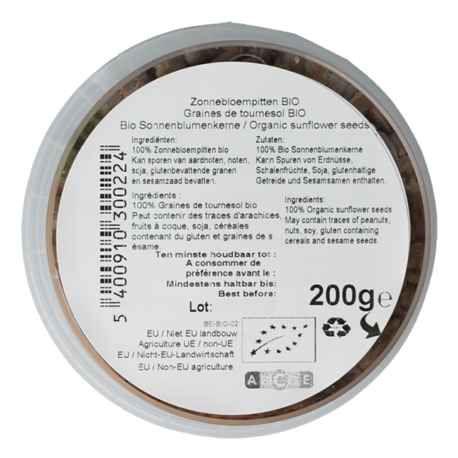 Zonnebloempitten bio 200.00 Gram
