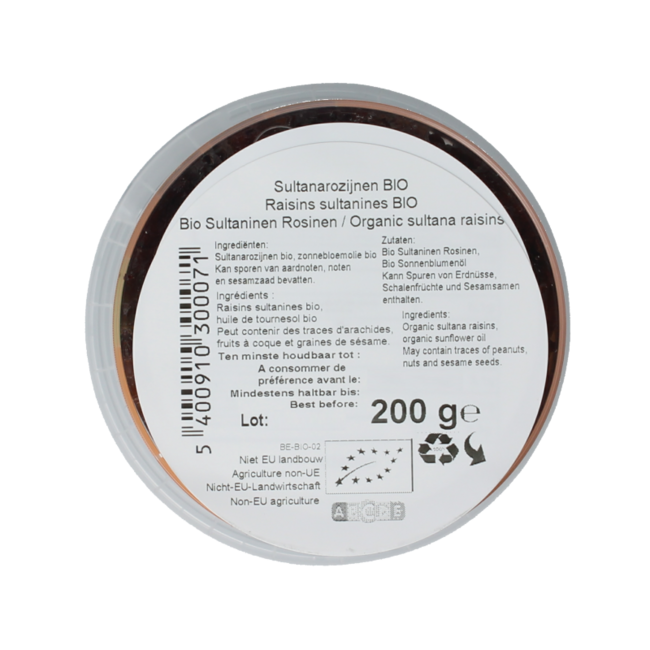 Rozijnen sultana bio 200.00 Gram