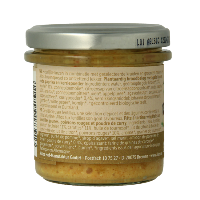 While stocks last Lentil spread yellow curry organic 150.00 Gram