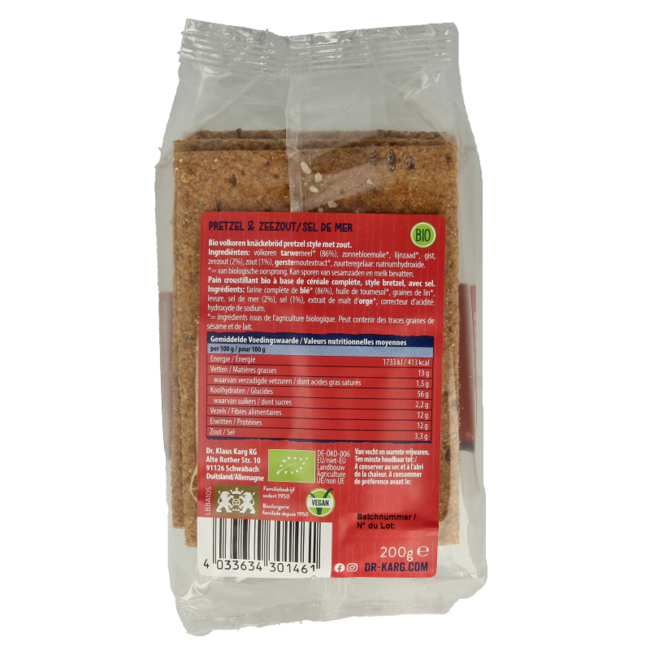 While stocks last Crackers pretzel sea salt organic 200.00 Gram