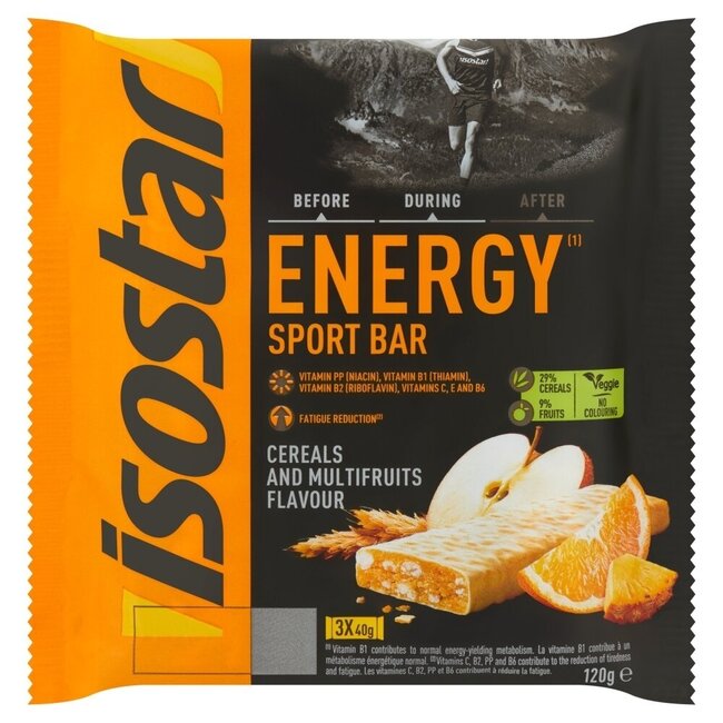 Barritas energéticas de cereales y multifrutas Isostar pack de 3
