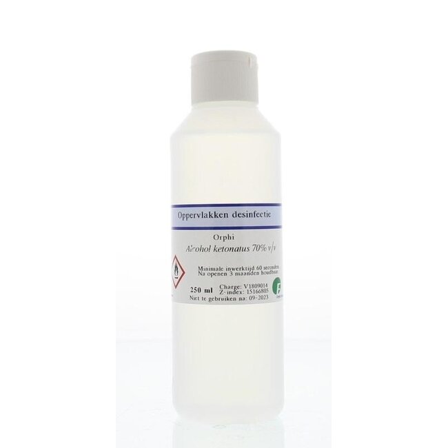 Orphi Alcohol cetonado 70% con tapón de bisagra 250 ml