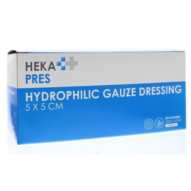 Hekapres Hydrophile Mullkompresse 5 x 5 steril, 100 Stück