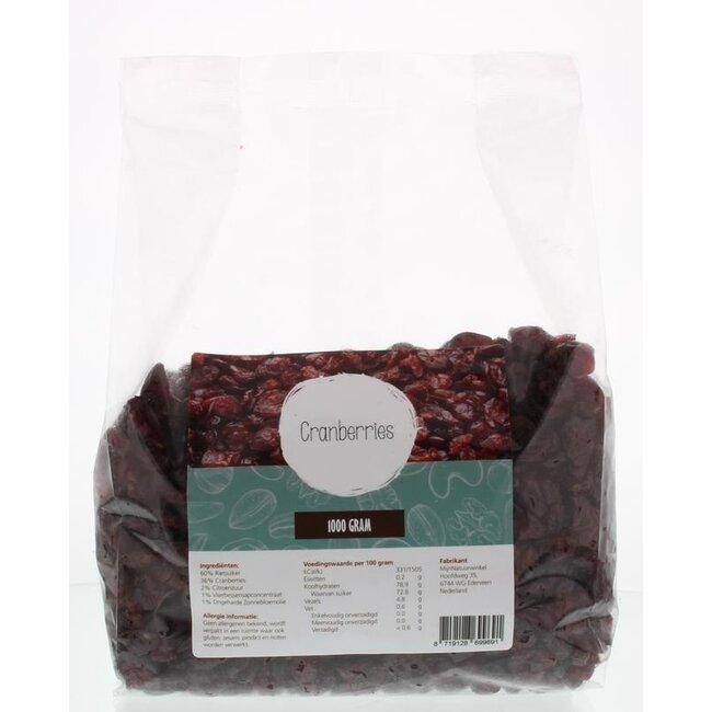 MijnNatuurwinkel Cranberrys Rohrzucker 1 Kilogramm