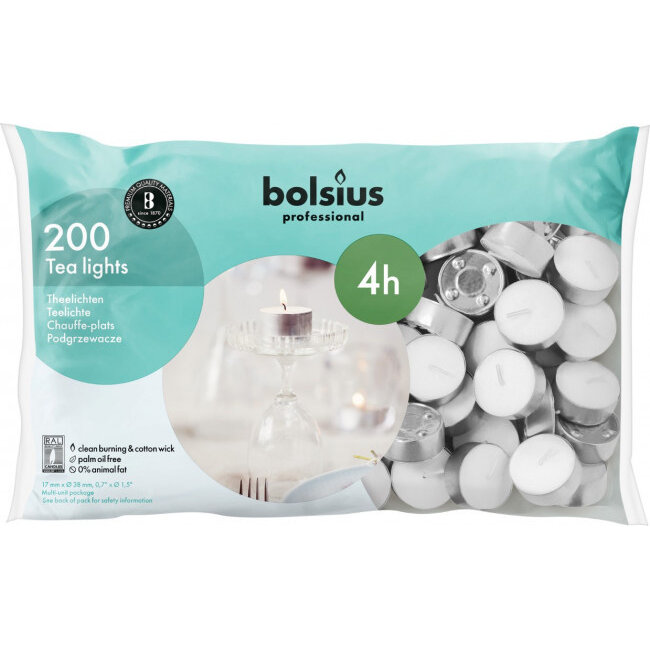 Velas de té Bolsius 17/38 blancas 200 unidades