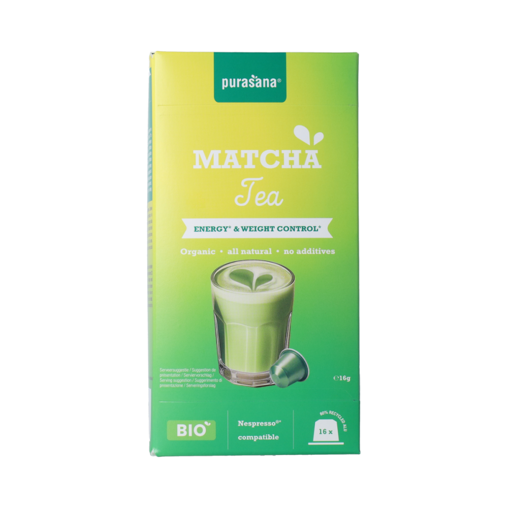 Purasana Instant Matcha Thee Capsules 16x1g bio 16 Capsules