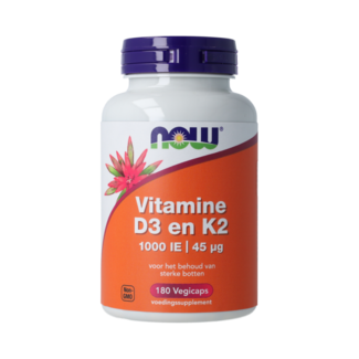 NOW Vitamine D3 en K2 - 1000 IE 45 mcg 180 Vegetarische capsules