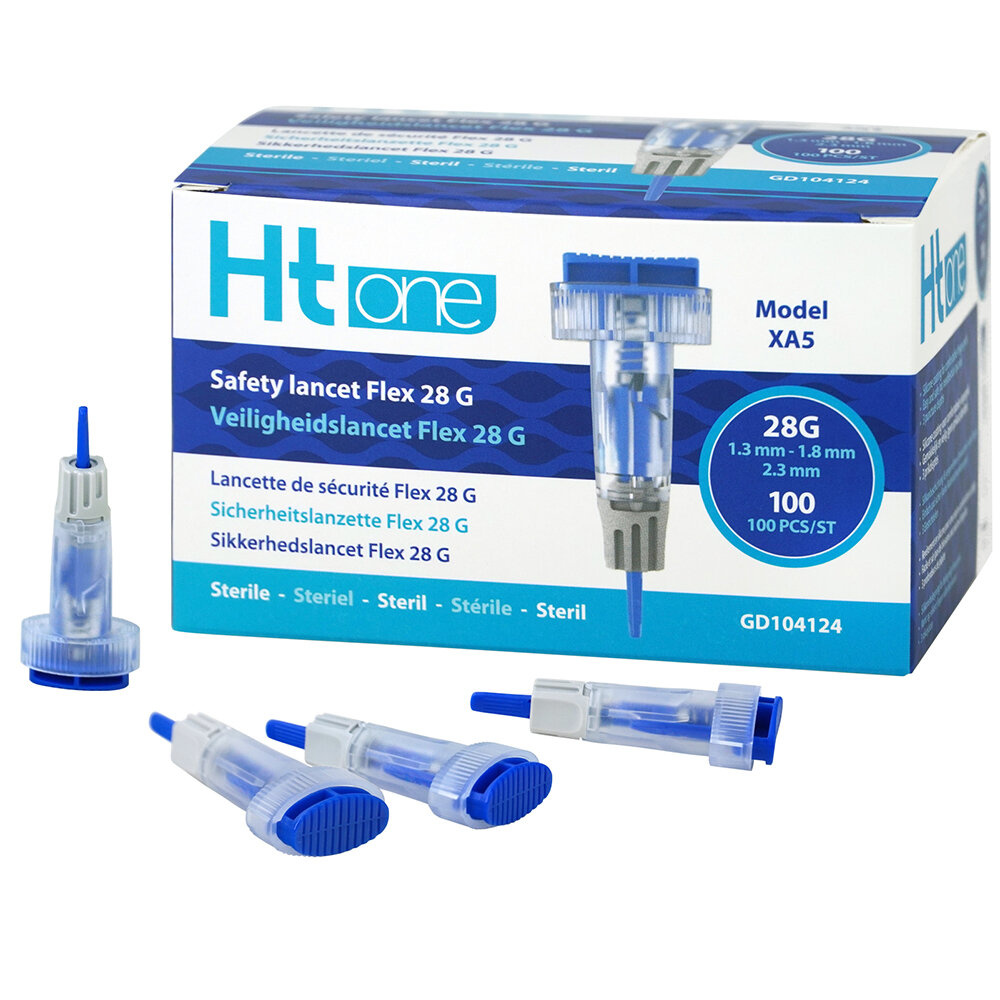 Ht One Veiligheidslancet Flex 28G (1.3/1.8/2300 µm) 100 Stuks