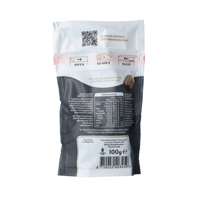 Zoute salmiak rotsjes suikervrij 100.00 Gram