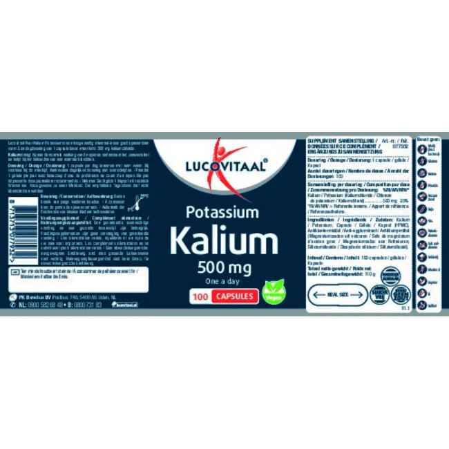 Kalium Potassium Puur 500mg 100.00 Capsules