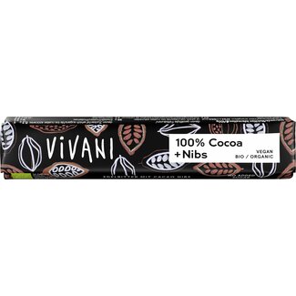 Vivani Chocolate to go puur 100% + nibs bio 25.00 Gram