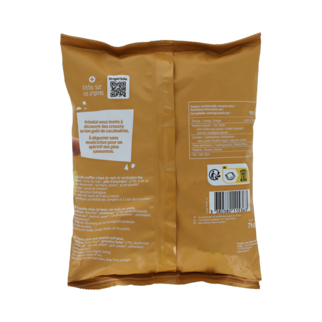Chips soffiate arachidi senza glutine bio 75,00 Grammi