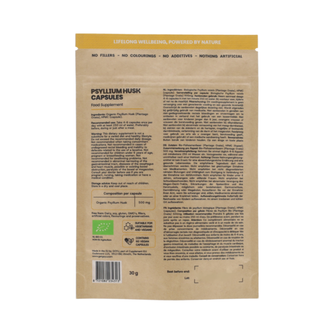 Psyllium husk fibre bio 60,00 Capsule