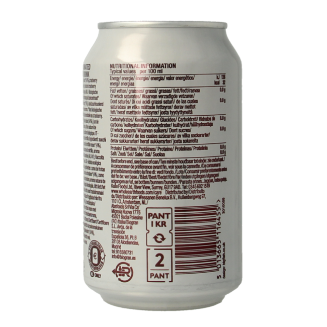 Boisson pétillante bio à la canneberge 330 millilitres