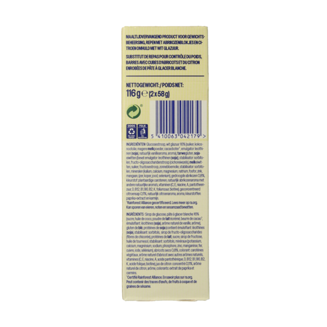 Meal replacement bars apricot & lemon 116 Gram